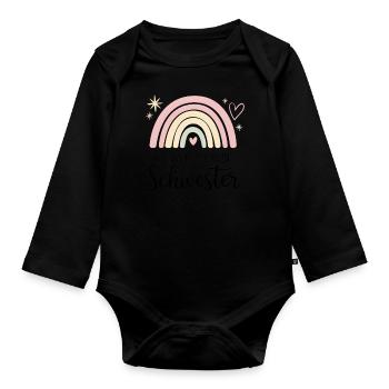 Je vais être grande sœur arc-en-ciel boho - Body Bébé bio manches longues - noir - Devant