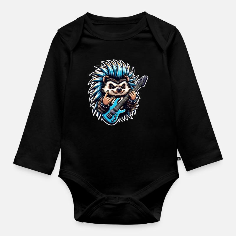 Hedgehog Guitariste de rock and roll - Body Bébé bio manches longues - noir