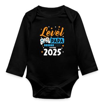 Level Complete Papa 2025 Loading Gamer Papa - Baby Bio-Langarm-Body - Schwarz - Vorne