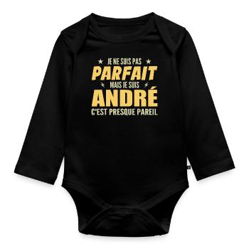André Parfait Cadeau prenom andré - Body Bébé bio manches longues - noir - Devant