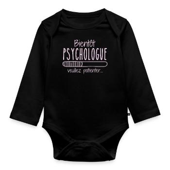 Métier Psychologue En Cours Bientôt Psychologue - Body Bébé bio manches longues - noir - Devant