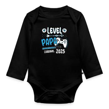 Level Complete Papa 2025 Loading Gamer Papa - Baby Bio-Langarm-Body - Schwarz - Vorne