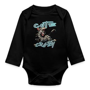 Mignon mais fou zèbre style bande dessinée Motif drôle - Body Bébé bio manches longues - noir - Devant