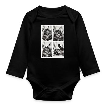 Elegante Maine Coon Fotobox - Baby Bio-Langarm-Body - Schwarz - Vorne
