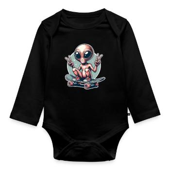 Alien Skateboard Skater Skate - Organic Longsleeve Baby Bodysuit - black - Front