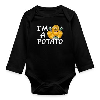 Funny potato costume potato - Organic Longsleeve Baby Bodysuit - black - Front