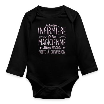 Humour Infirmière - Fête des mères - Body Bébé bio manches longues - noir - Devant