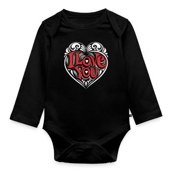 I love You - Valentine' Day - Liebe - Geschenk - Baby Bio-Langarm-Body - Schwarz - Vorne