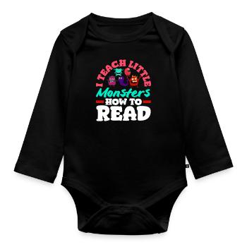 Enseignant à l’école primaire J’enseigne aux petits monstres - Body Bébé bio manches longues - noir - Devant