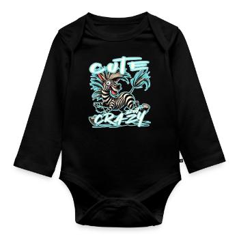 Cute but Crazy Zebra Comic Style Funny Motif - Organic Longsleeve Baby Bodysuit - black - Front