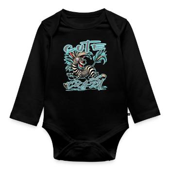 Cute but Crazy Zebra Comic Style Funny Motif - Organic Longsleeve Baby Bodysuit - black - Front