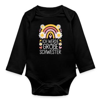 Ich Werde Große Schwester Regenbogen Boho - Baby Bio-Langarm-Body - Schwarz - Vorne