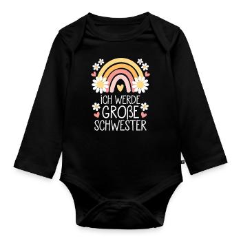 Ich Werde Große Schwester Regenbogen Boho - Baby Bio-Langarm-Body - Schwarz - Vorne