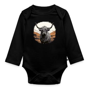 Schottisches Hochlandrind - Baby Bio-Langarm-Body - Schwarz - Vorne