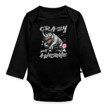 Crazy but Awesome Rhino Comic Style - Organic Longsleeve Baby Bodysuit - black - Front
