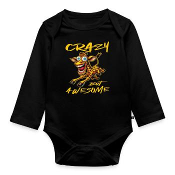 Girafe au style bande dessinée, folle mais géniale - Body Bébé bio manches longues - noir - Devant
