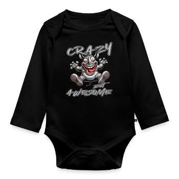 Style de bande dessinée de rhinocéros fou mais génial - Body Bébé bio manches longues - noir - Devant
