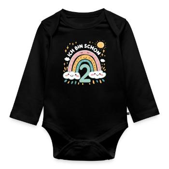 2nd Birthday Shirt Rainbow Cloud - Organic Longsleeve Baby Bodysuit - black - Front