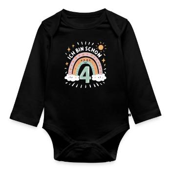 4th Birthday Shirt Rainbow Cloud - Organic Longsleeve Baby Bodysuit - black - Front