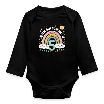 Chemise 5ème anniversaire Nuage Arc-en-ciel - Body Bébé bio manches longues - noir - Devant