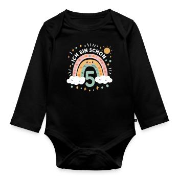 Chemise 5ème anniversaire Nuage Arc-en-ciel - Body Bébé bio manches longues - noir - Devant