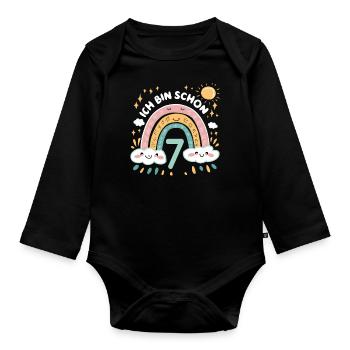 7th Birthday Shirt Rainbow Cloud - Organic Longsleeve Baby Bodysuit - black - Front