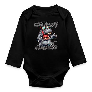 Crazy but Awesome Nilpferd Comic Stil - Baby Bio-Langarm-Body - Schwarz - Vorne