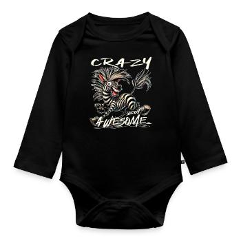 Crazy but Awesome Zebra Comic Style - Organic Longsleeve Baby Bodysuit - black - Front