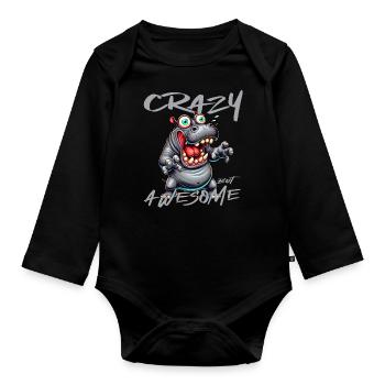 Crazy but Awesome Nilpferd Comic Stil - Baby Bio-Langarm-Body - Schwarz - Vorne