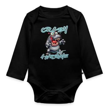 Crazy but Awesome Nilpferd Comic Stil - Baby Bio-Langarm-Body - Schwarz - Vorne