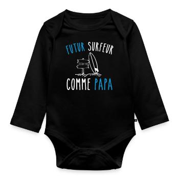futur surfeur comme papa - Body Bébé bio manches longues - noir - Devant