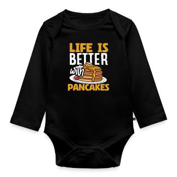 Life is better with pancakes - Organic Longsleeve Baby Bodysuit - black - Front
