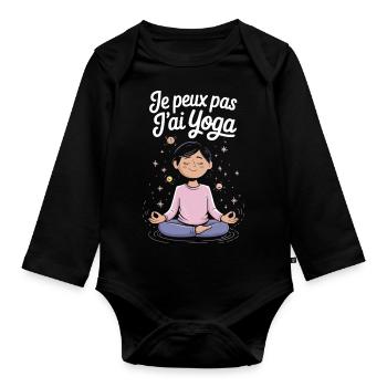 Je peux pas j'ai yoga - Body Bébé bio manches longues - noir - Devant