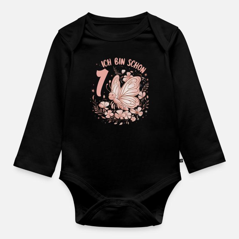 1. Geburtstag Schmetterling Kindergeburtstag - Baby Bio-Langarm-Body - Schwarz