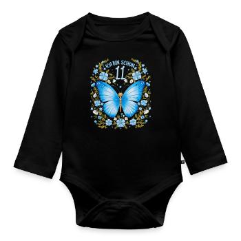 Fête d’anniversaire des enfants papillon 11e anniversaire - Body Bébé bio manches longues - noir - Devant