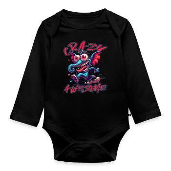 Crazy but Awesome - Style bande dessinée éléphant - Body Bébé bio manches longues - noir - Devant