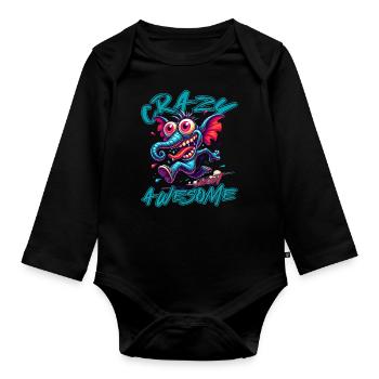 Style de bande dessinée d’éléphant fou mais génial - Body Bébé bio manches longues - noir - Devant
