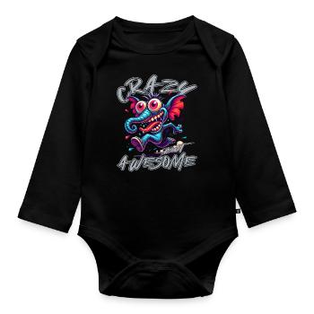 Style de bande dessinée éléphant mignon mais fou - Body Bébé bio manches longues - noir - Devant