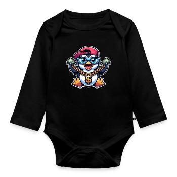 Penguin - Organic Longsleeve Baby Bodysuit - black - Front