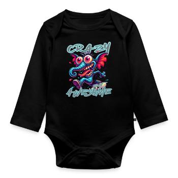 Style de bande dessinée d’éléphant fou mais génial - Body Bébé bio manches longues - noir - Devant