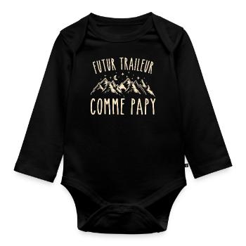 futur traileur cadeau garçon trail - Body Bébé bio manches longues - noir - Devant