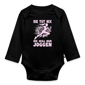 Läuferin, die tut nix die will nur joggen, Jogger - Baby Bio-Langarm-Body - Schwarz - Vorne