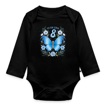 8. Geburtstag Schmetterling Kindergeburtstag - Baby Bio-Langarm-Body - Schwarz - Vorne