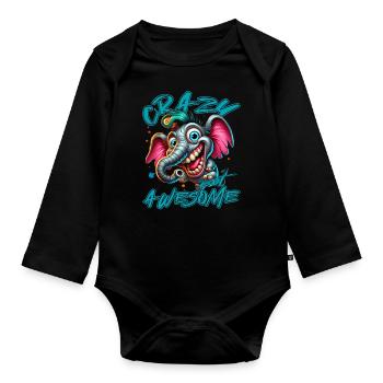 Style de bande dessinée d’éléphant fou mais génial - Body Bébé bio manches longues - noir - Devant