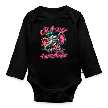 Style de bande dessinée d’éléphant fou mais génial - Body Bébé bio manches longues - noir - Devant