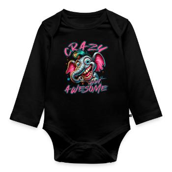 Style de bande dessinée d’éléphant fou mais génial - Body Bébé bio manches longues - noir - Devant