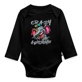 Style de bande dessinée d’éléphant fou mais génial - Body Bébé bio manches longues - noir - Devant