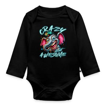 Style de bande dessinée d’éléphant fou mais génial - Body Bébé bio manches longues - noir - Devant