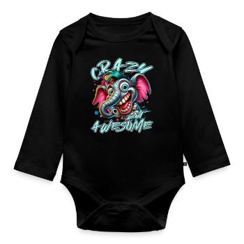 Style de bande dessinée d’éléphant fou mais génial - Body Bébé bio manches longues - noir - Devant
