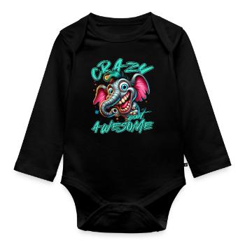 Style de bande dessinée d’éléphant fou mais génial - Body Bébé bio manches longues - noir - Devant